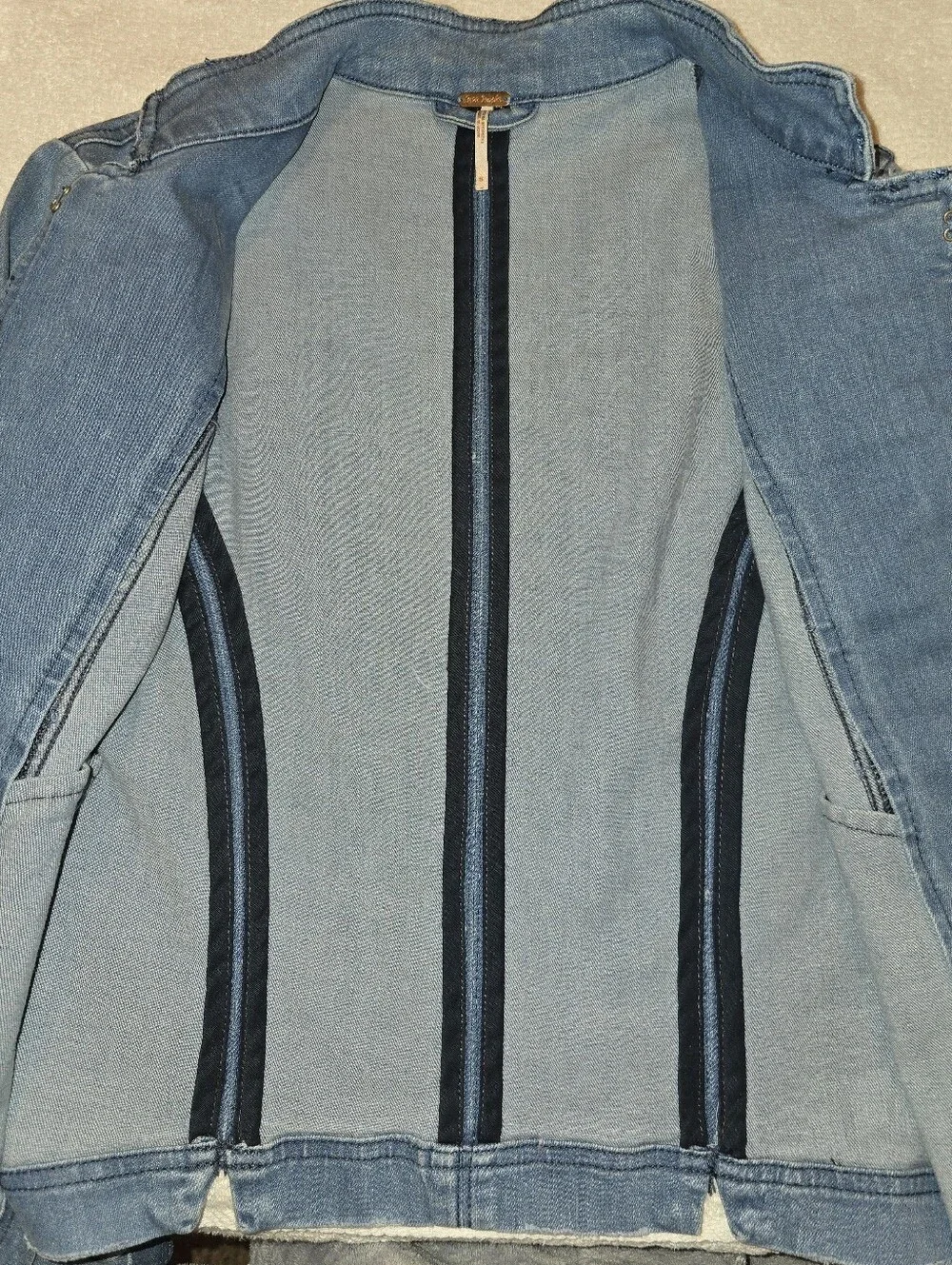 Free People Distressed Denim Military Jacket Gold Buttons Small - Picture 13 of 16